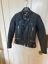 WOLF Vintage Ladies Leather Motorcycle Jacket UK Size 8  Blue great condition