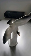 Vintage Porcelain Seagull Figurine Modernist Style White Grey Glazed Bird Decor 
