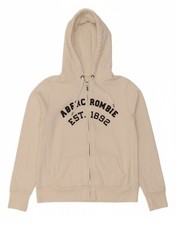 ABERCROMBIE & FITCH Womens Graphic Zip Hoodie Sweater UK 12 Medium White BO38