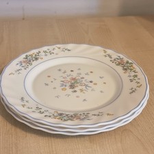 Arcopal Victoria France Floral Plates Set of 3|8" White Opal Glass with Blue Rim