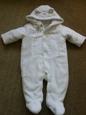 BABY GIRLS HOODED BEAR PRAM SUIT AGE 3 - 6 MONTHS LADYBIRD WHITE BNWT NEW