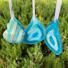 3pcs Large Agate Slices Wind Chime Pendants - Blue & White Natural Gemstone