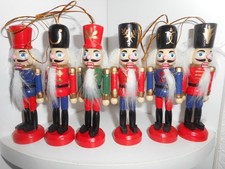 Nutcracker Hanging  Christmas Tree Decorations Ornaments x 6 - (4"/10cm Tall) 
