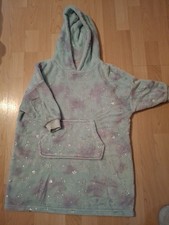Girls Size 5-6 Years Oversized Green & Purple Super Soft Hoodie, Pouch Pocket