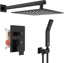 SR SUN RISE 12" Matte Brass Black Ceiling Rainfall Shower System Bathroom Luxury