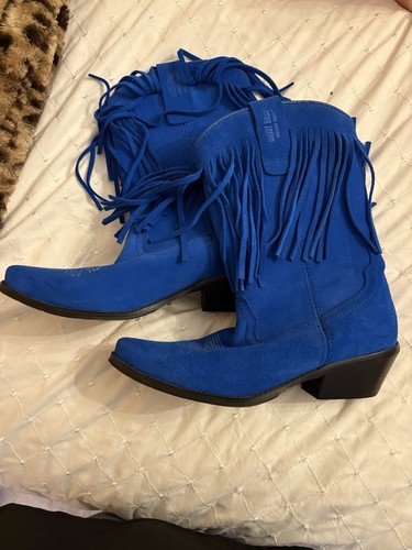 Blue suede fringe - suede,