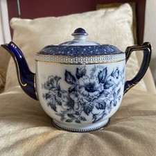 CARLTON WARE WILTSHAW ROBINSON BLUE WHITE FLORAL CHINTZ CORNUCOPIA C1900 TEAPOT