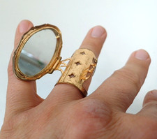 Stratton Lipview Lipstick Compact Mirror Ring Floral Design Vintage Makeup 6 cm