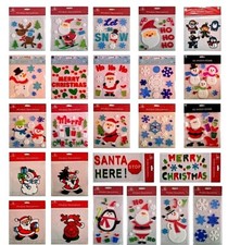 Christmas Window Stickers Gel Decorations Xmas Santa Snowman Snowflake