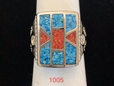 Native American jewelry. Handcrafted Navajo Rhodium Ring With Multi Gem Stones.