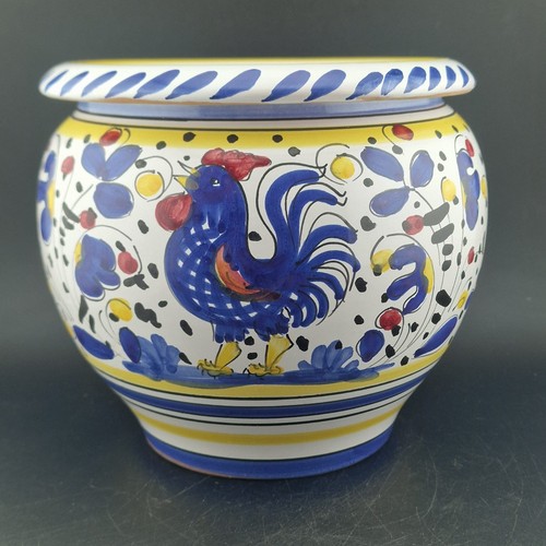 Deruta blue rooster cachepot - rooster,