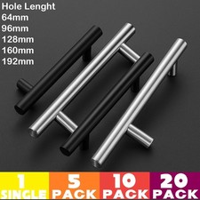 Kitchen Cupboard Cabinet T-Bar Door Handle Brushed Stainless Steel 64-192mm