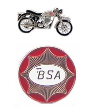 2 x BSA Metal Enamel Pin Badge Pair - Gold Star Circle & Motorcycle Bike Duo