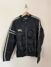 Distressed 16yrs Old Boy's Black Green Striped Biker Jacket