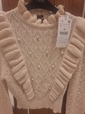 BNWT ZARA STONE-COLORED KNIT SWEATER WITH PEARLS SIZE M UK 12