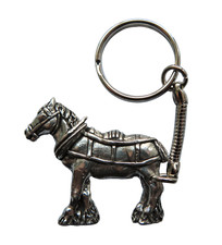Shire Heavy Horse In Harness Pewter Keyring - Hand Made in Cornwall
