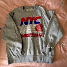 Grey NYC Basketball Sweatshirt Unisex Size L Vintage Style C00063