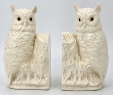 Vintage PAIR WHITE OWL POTTERY BOOKENDS Circa 1950