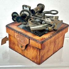 Vintage Maritime Brass Nautical Sextant Leather Case Kelvin Hughes London 1917