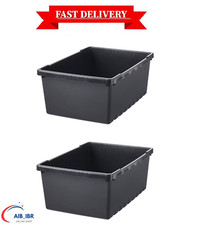 2x Ikea Plastic Storage Boxes Black with or nolids Home Office Stackable Box Bin