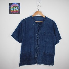 Vintage Tunic Top Adult M Tie Closure 90s Vintage Cotton Chore Pocket Lagenlook