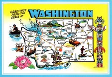 FOREIGN MAP POSTCARD USA  WASHINGTON CONTINENTAL SIZE VERY GOOD