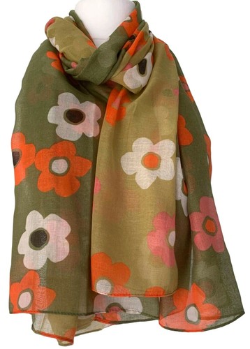 Floral scarf ladies khaki - scarf,