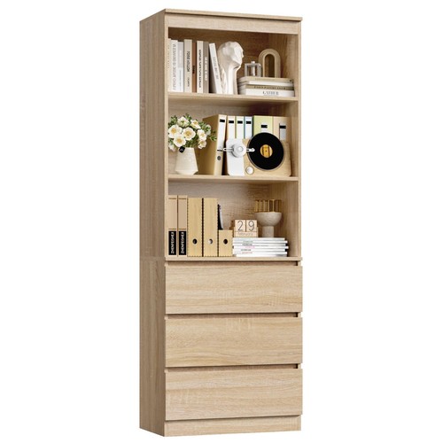 Tall oak bookcase with - with, drawers