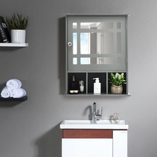 Wall-mounted Medicine Cabinet w/ Adjustable Shelf-Grey