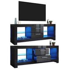 Black TV Table Unit Cabinet With LED Light TV Entertainment Set High Gloss Door