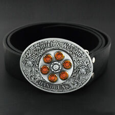 Black Leather Belts Men's Unique Cool Metal Handgun Design Western Belt Buckle