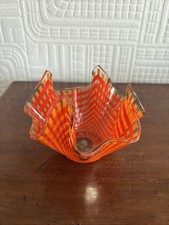 Vintage Chance Glass Gingham Handkerchief Vase With Original Label