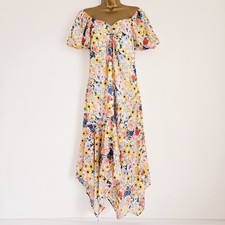 NEW EVANS Plus Size 14-32 Chiffon Blue Pink Ivory Floral Print Bardot Midi Dress