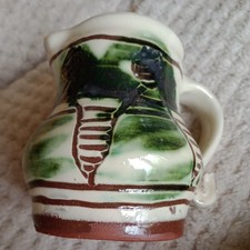 Studio Pottery Earthenware Jug Hand Thrown Cream, Green & Brown