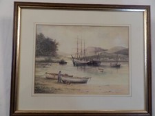 Signed framed print old - framed,