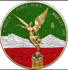 2024 Libertad Colors of Mexico Edition 1oz .9999 Silver Diamond Dust & 24kt Gold