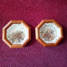 2x Vintage - Dried Flower Arrangement Art Hexagon 16cm Wood Framed - Collectible