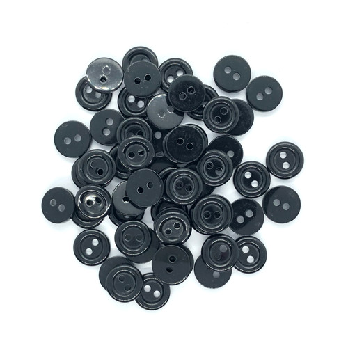 12mm black round - black, buttons