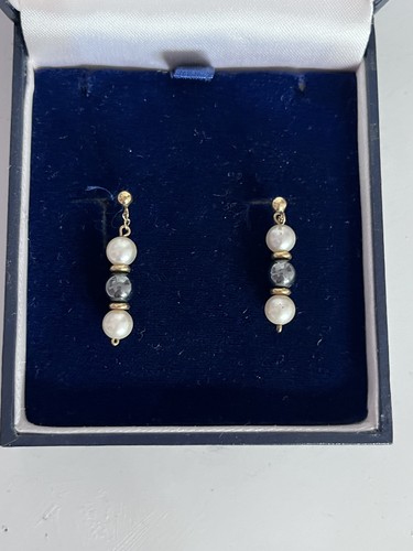 Pearl crystal drop earrings - crystal,