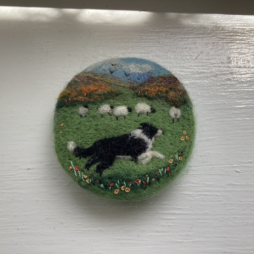 Needle felt brooch sheepdog - needle,