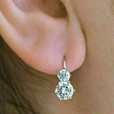 2.50Ct Round Diamond 2-Stone Lever Back Drop/Dangle Earrings 14K White Gold Over