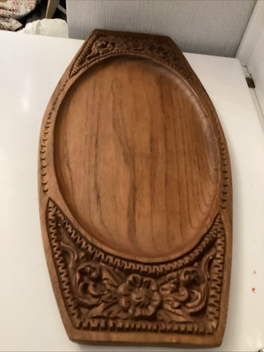 Vintage carved wooden tray - carved,