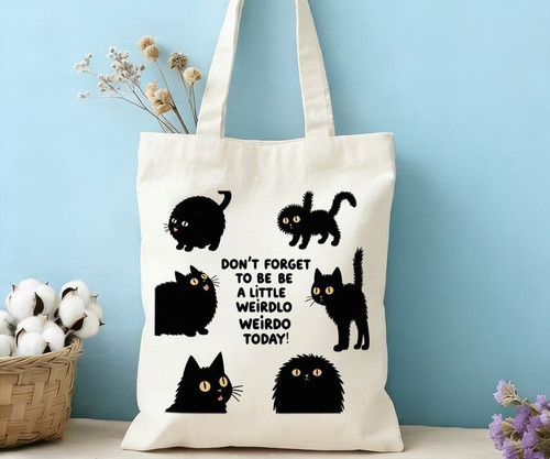 Funny cat tote - tote, beige