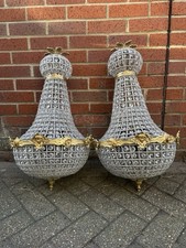 Pair Glass Gilt Brass Bag Lady Chandelier Empire Style Ballroom Hanging Lighting