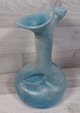Hand Made Blown Spanish Vase Blue Frosted Glass 11 Inches Tall 