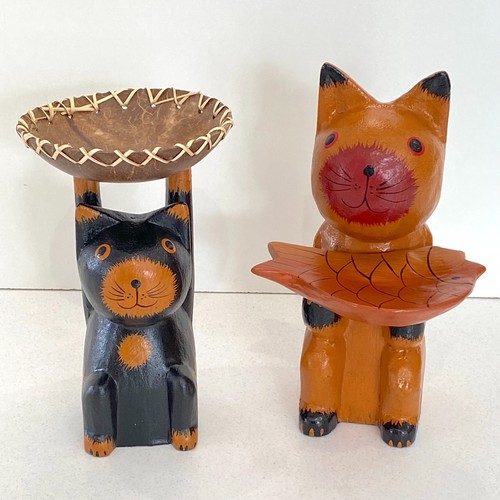 Wooden cats hand carved - cats, and