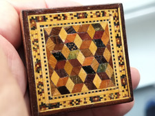 Antique wood wooden Tunbridge Ware Tangram puzzle box, complete