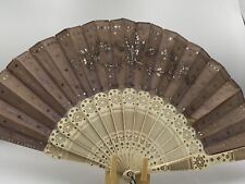 EXQUISITE SILK  LEAF 19c FOLDING HAND FAN (364/77)