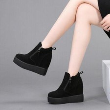 Women's Platform Ankle Boots Winter High Hidden Wedge Heel Zip Up Shoes Creeper