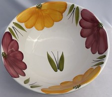 Large Vintage Italian Salad Fruit Serving Bowl White With Yellow & Red Flowers